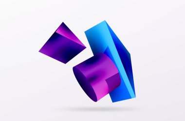 Vektör 3d soyut arkaplan. Şekiller 3 boyutlu üçgen ve silindir. Duvar kağıdı, afiş, arkaplan veya iniş için moda tekno iş şablonu