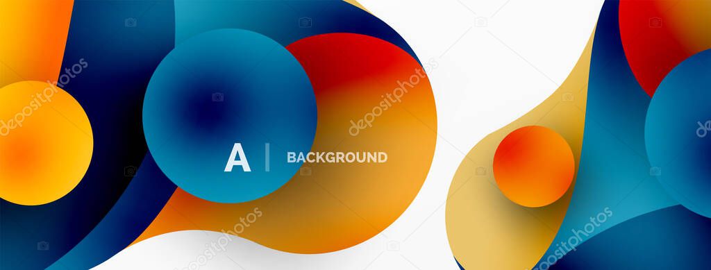 Flowing geometric shapes minimalist abstract background. Round shapes and circles. Wallpaper for concept of AI technology, blockchain, communication, 5G, science, business