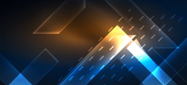 Arkaplanda parlak çizgiler ve geometrik şekiller var. Yapay zeka teknolojisi, engelleme zinciri, dijital, iletişim, 5G, bilim konsepti için karanlık duvar kağıdındaki ışıklar