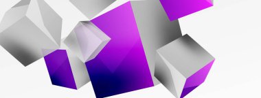 3d küp vektör soyut arkaplan. 3d kare şeklindeki temel geometrik elementlerin bileşimi. Duvar kağıdı, afiş, arkaplan veya iniş için moda tekno iş şablonu