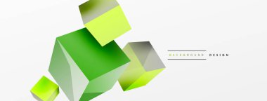 3d küp vektör soyut arkaplan. 3d kare şeklindeki temel geometrik elementlerin bileşimi. Duvar kağıdı, afiş, arkaplan veya iniş için moda tekno iş şablonu