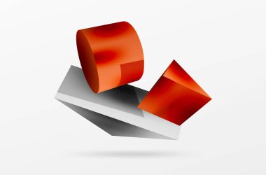 Metalik 3d şekil vektör geometrik arkaplan. Duvar kağıdı, afiş, arkaplan veya iniş için moda tekno iş şablonu