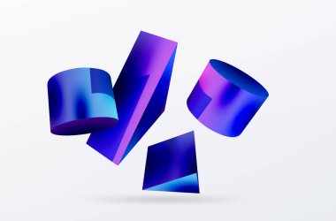 Metalik 3d şekil vektör geometrik arkaplan. Duvar kağıdı, afiş, arkaplan veya iniş için moda tekno iş şablonu