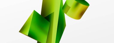 Metalik 3d şekil vektör geometrik arkaplan. Duvar kağıdı, afiş, arkaplan veya iniş için moda tekno iş şablonu