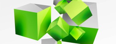 3d küp vektör soyut arkaplan. 3d kare şeklindeki temel geometrik elementlerin bileşimi. Duvar kağıdı, afiş, arkaplan veya iniş için moda tekno iş şablonu