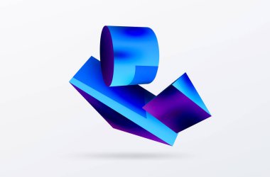 Metalik 3d şekil vektör geometrik arkaplan. Duvar kağıdı, afiş, arkaplan veya iniş için moda tekno iş şablonu