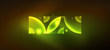 Parlak ışık efektli soyut bir arkaplan. Yuvarlak şekiller, üçgenler ve daireler. Yapay Zeka teknolojisi, engelleme zinciri, iletişim, 5G, bilim, iş ve teknoloji konsepti için duvar kağıdı