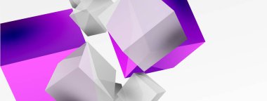 3d küp vektör soyut arkaplan. 3d kare şeklindeki temel geometrik elementlerin bileşimi. Duvar kağıdı, afiş, arkaplan veya iniş için moda tekno iş şablonu