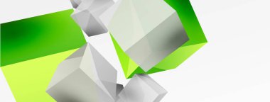 3d vektör soyut arkaplan. Uçan küp kompozisyonu. Duvar kağıdı, afiş, arkaplan veya iniş için moda tekno iş şablonu