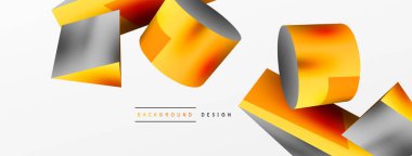 Metalik 3d şekil vektör geometrik arkaplan. Duvar kağıdı, afiş, arkaplan veya iniş için moda tekno iş şablonu