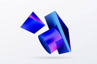 Metalik 3d şekil vektör geometrik arkaplan. Duvar kağıdı, afiş, arkaplan veya iniş için moda tekno iş şablonu