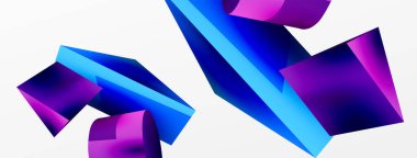 Metalik 3d şekil vektör geometrik arkaplan. Duvar kağıdı, afiş, arkaplan veya iniş için moda tekno iş şablonu