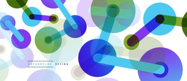 Soyut arkaplan. Yuvarlak noktalar çizgilerle birleşti. Duvar kağıdı, afiş, arkaplan veya iniş için moda tekno iş şablonu