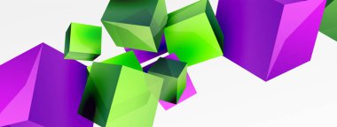 3d küp vektör soyut arkaplan. 3d kare şeklindeki temel geometrik elementlerin bileşimi. Duvar kağıdı, afiş, arkaplan veya iniş için moda tekno iş şablonu