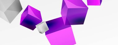 3d küp vektör soyut arkaplan. 3d kare şeklindeki temel geometrik elementlerin bileşimi. Duvar kağıdı, afiş, arkaplan veya iniş için moda tekno iş şablonu