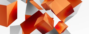 3d vektör soyut arkaplan. Uçan küp kompozisyonu. Duvar kağıdı, afiş, arkaplan veya iniş için moda tekno iş şablonu