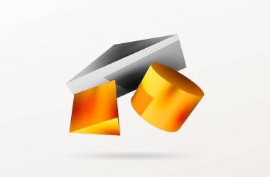 Metalik 3d şekil vektör geometrik arkaplan. Duvar kağıdı, afiş, arkaplan veya iniş için moda tekno iş şablonu