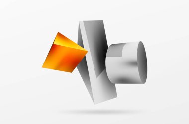 Metalik 3d şekil vektör geometrik arkaplan. Duvar kağıdı, afiş, arkaplan veya iniş için moda tekno iş şablonu