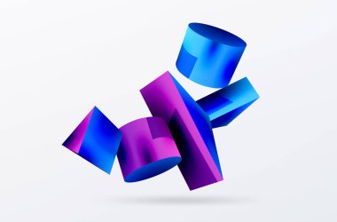 Metalik 3d şekil vektör geometrik arkaplan. Duvar kağıdı, afiş, arkaplan veya iniş için moda tekno iş şablonu