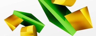 Metalik 3d şekil vektör geometrik arkaplan. Duvar kağıdı, afiş, arkaplan veya iniş için moda tekno iş şablonu