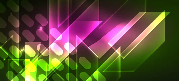 Hintergrund Neonleuchtende Linien Und Geometrische Formen Licht Dunkeln Tapete Für — Stockvektor