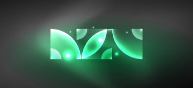 Parlak ışık efektli soyut bir arkaplan. Yuvarlak şekiller, üçgenler ve daireler. Yapay Zeka teknolojisi, engelleme zinciri, iletişim, 5G, bilim, iş ve teknoloji konsepti için duvar kağıdı