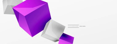 3d küp vektör soyut arkaplan. 3d kare şeklindeki temel geometrik elementlerin bileşimi. Duvar kağıdı, afiş, arkaplan veya iniş için moda tekno iş şablonu