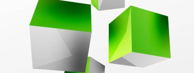 3d küp vektör soyut arkaplan. 3d kare şeklindeki temel geometrik elementlerin bileşimi. Duvar kağıdı, afiş, arkaplan veya iniş için moda tekno iş şablonu