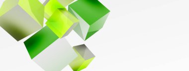 3d vektör soyut arkaplan. Uçan küp kompozisyonu. Duvar kağıdı, afiş, arkaplan veya iniş için moda tekno iş şablonu