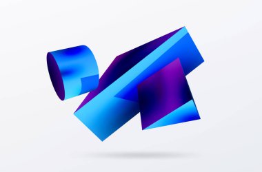 Metalik 3d şekil vektör geometrik arkaplan. Duvar kağıdı, afiş, arkaplan veya iniş için moda tekno iş şablonu