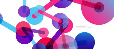 Soyut arkaplan. Yuvarlak noktalar çizgilerle birleşti. Duvar kağıdı, afiş, arkaplan veya iniş için moda tekno iş şablonu