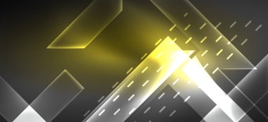 Arkaplanda parlak çizgiler ve geometrik şekiller var. Yapay zeka teknolojisi, engelleme zinciri, dijital, iletişim, 5G, bilim konsepti için karanlık duvar kağıdındaki ışıklar