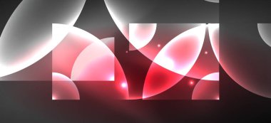 Parlak ışık efektli soyut bir arkaplan. Yuvarlak şekiller, üçgenler ve daireler. Yapay Zeka teknolojisi, engelleme zinciri, iletişim, 5G, bilim, iş ve teknoloji konsepti için duvar kağıdı