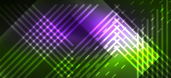 Hintergrund Tapete Neon Glühende Linien Und Geometrische Formen Dunkles Hintergrundbild — Stockvektor