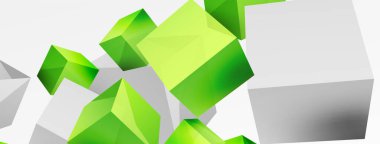 3d küp vektör soyut arkaplan. 3d kare şeklindeki temel geometrik elementlerin bileşimi. Duvar kağıdı, afiş, arkaplan veya iniş için moda tekno iş şablonu