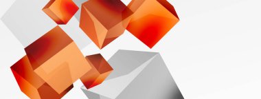 3d küp vektör soyut arkaplan. 3d kare şeklindeki temel geometrik elementlerin bileşimi. Duvar kağıdı, afiş, arkaplan veya iniş için moda tekno iş şablonu