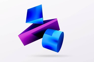 Metalik 3d şekil vektör geometrik arkaplan. Duvar kağıdı, afiş, arkaplan veya iniş için moda tekno iş şablonu