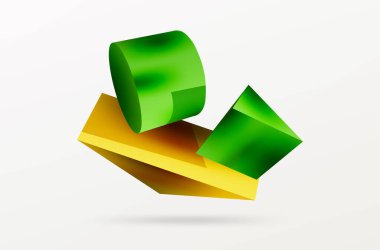Metallic 3d shape vector geometric background. Trendy techno business template for wallpaper, banner, background or landing