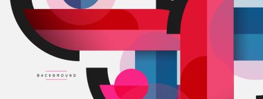 Geometrik şekiller bileşim soyut arkaplan. Çember çizgileri ve dikdörtgenler. Duvar kağıdı afişi veya iniş sayfası için vektör illüstrasyonu