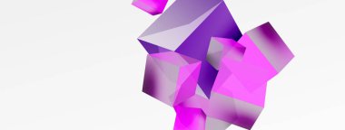 3d küp vektör soyut arkaplan. 3d kare şeklindeki temel geometrik elementlerin bileşimi. Duvar kağıdı, afiş, arkaplan veya iniş için moda tekno iş şablonu