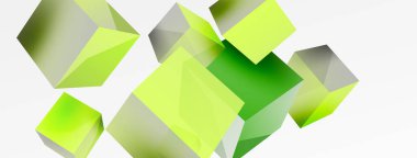 3d vektör soyut arkaplan. Uçan küp kompozisyonu. Duvar kağıdı, afiş, arkaplan veya iniş için moda tekno iş şablonu