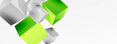 3d küp vektör soyut arkaplan. 3d kare şeklindeki temel geometrik elementlerin bileşimi. Duvar kağıdı, afiş, arkaplan veya iniş için moda tekno iş şablonu