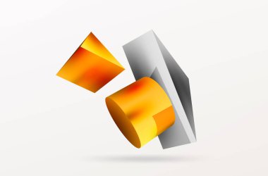 Metalik 3d şekil vektör geometrik arkaplan. Duvar kağıdı, afiş, arkaplan veya iniş için moda tekno iş şablonu