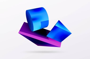 Metalik 3d şekil vektör geometrik arkaplan. Duvar kağıdı, afiş, arkaplan veya iniş için moda tekno iş şablonu