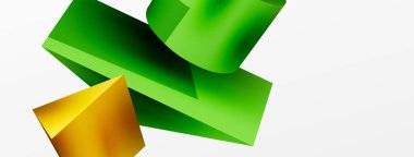 Metalik 3d şekil vektör geometrik arkaplan. Duvar kağıdı, afiş, arkaplan veya iniş için moda tekno iş şablonu