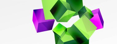 3d küp vektör soyut arkaplan. 3d kare şeklindeki temel geometrik elementlerin bileşimi. Duvar kağıdı, afiş, arkaplan veya iniş için moda tekno iş şablonu