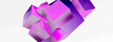 3d küp vektör soyut arkaplan. 3d kare şeklindeki temel geometrik elementlerin bileşimi. Duvar kağıdı, afiş, arkaplan veya iniş için moda tekno iş şablonu