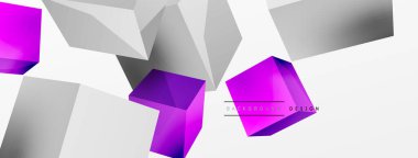 3d küp vektör soyut arkaplan. 3d kare şeklindeki temel geometrik elementlerin bileşimi. Duvar kağıdı, afiş, arkaplan veya iniş için moda tekno iş şablonu