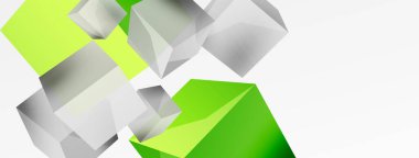 3d vektör soyut arkaplan. Uçan küp kompozisyonu. Duvar kağıdı, afiş, arkaplan veya iniş için moda tekno iş şablonu