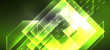 Arkaplanda parlak çizgiler ve geometrik şekiller var. Yapay zeka teknolojisi, engelleme zinciri, dijital, iletişim, 5G, bilim konsepti için karanlık duvar kağıdındaki ışıklar